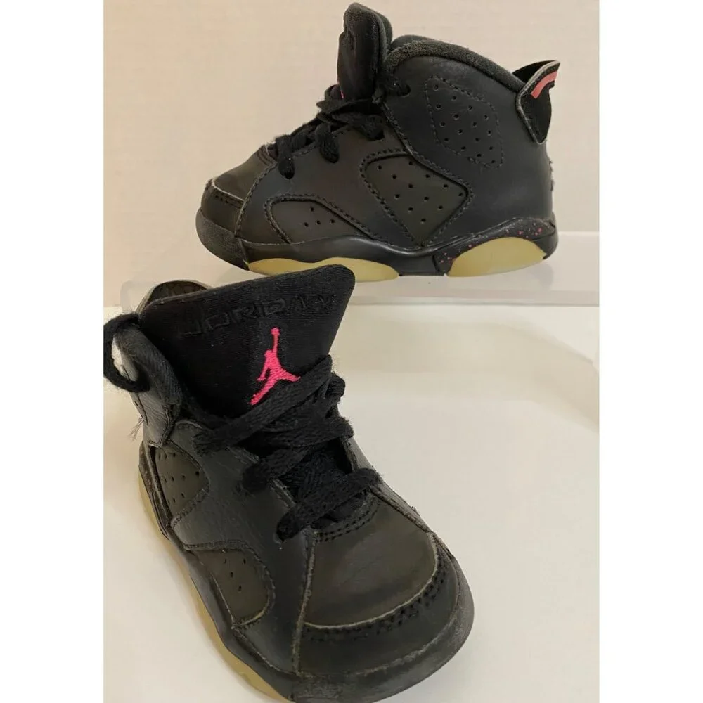 Nike Infant Toddler 6C Air Jordan VI Retro Hyper Sneakers Black/Pink Hi-Top‎